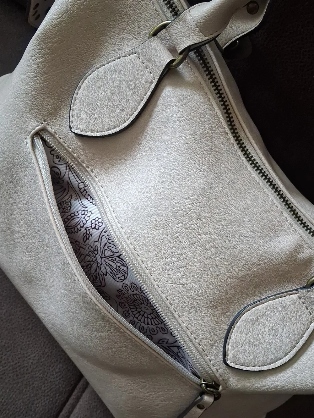Jessica Simpson Beige Women's Faux Leather Tote Bag with Decorative Buckles